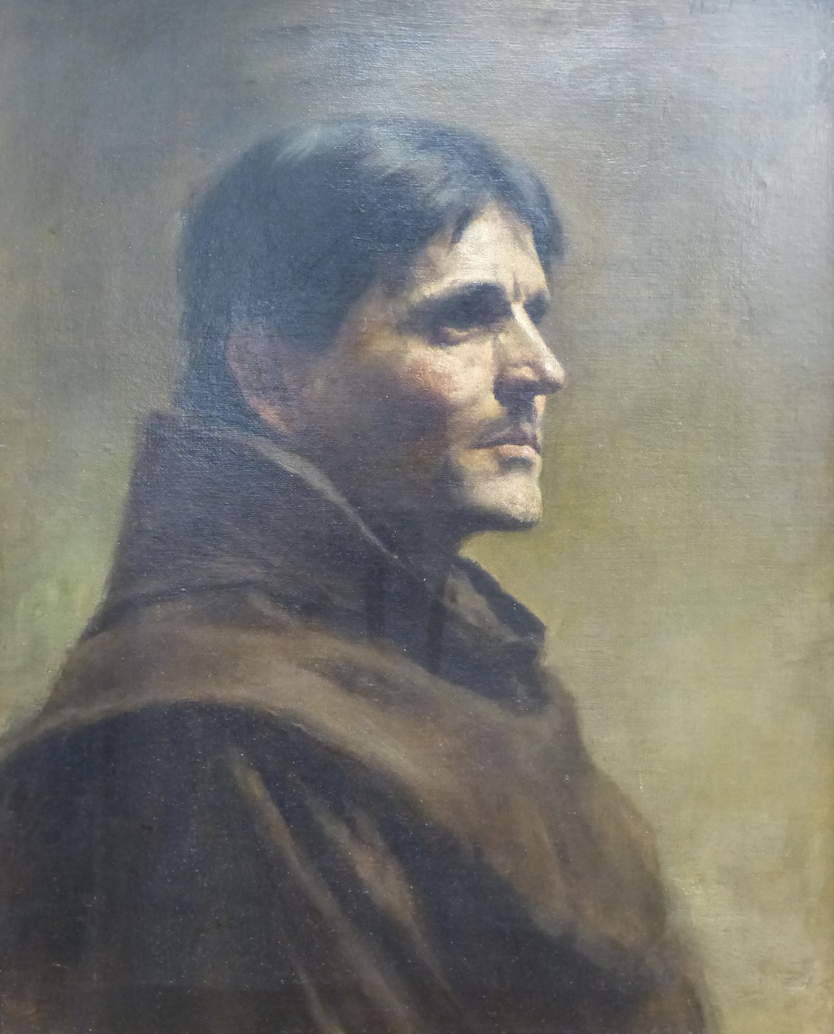 19th century English School, oil on canvas, Portrait of a monk, inscribed No.1, 51 x 42cm